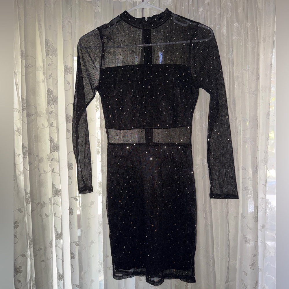 Sparkly Black Dress w/ mesh - shows belly, chest & arms. Beautiful. Worn once! - Picture 3 of 11